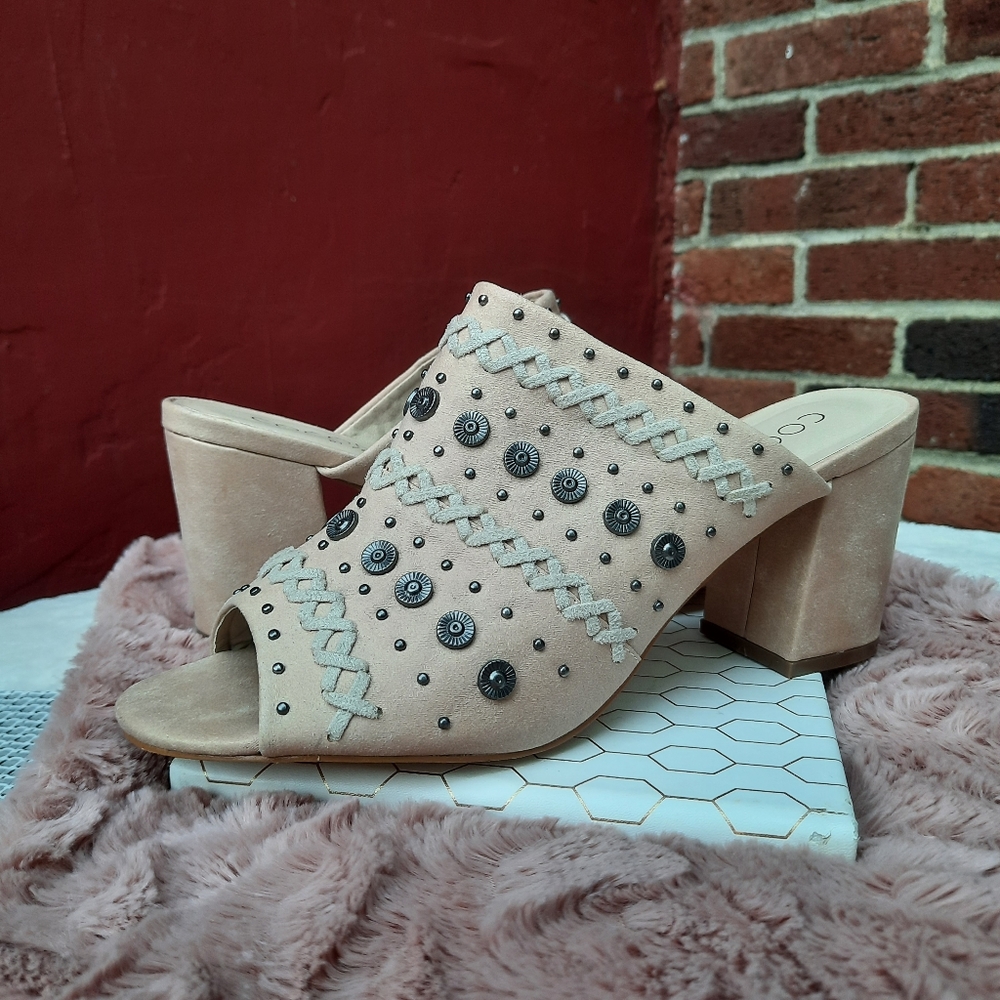 Coconuts Dream Big Studded Embroidered Chunky Mules Heels Spring Summer NEW - Picture 10 of 10